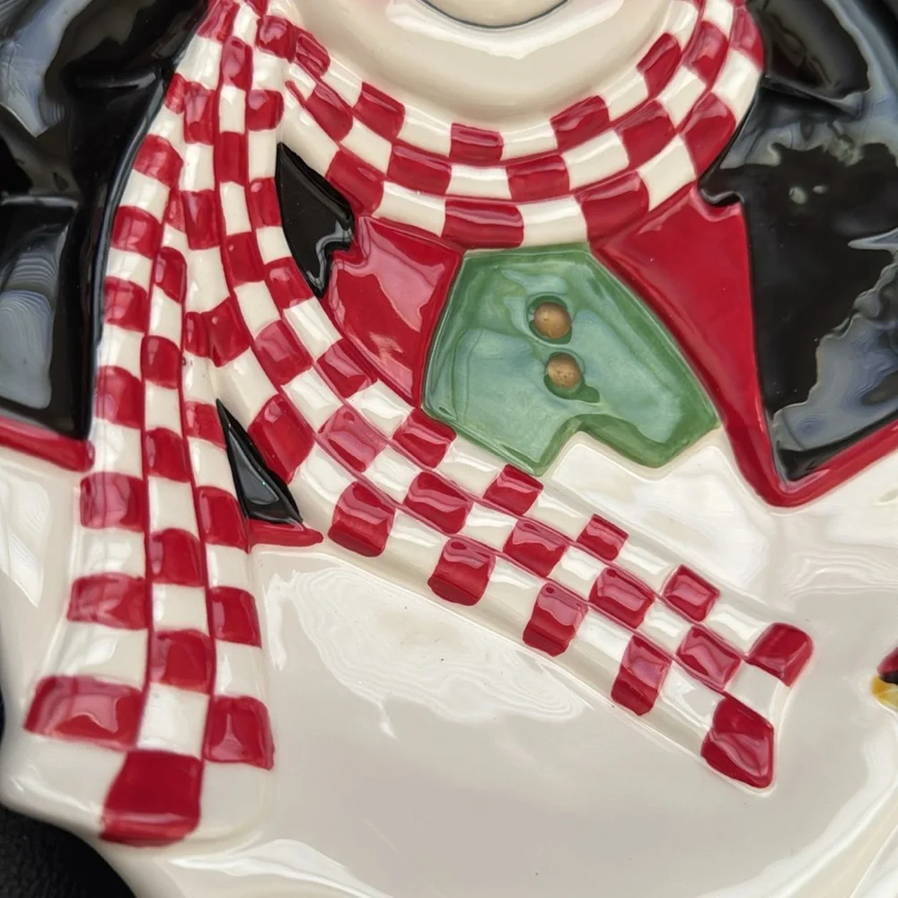 Fitz and Floyd Holly Jolly Snowman Plate with Red Checked Scarf from 2004